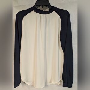 Ann Taylor Blue and Cream Long Sleeve Top